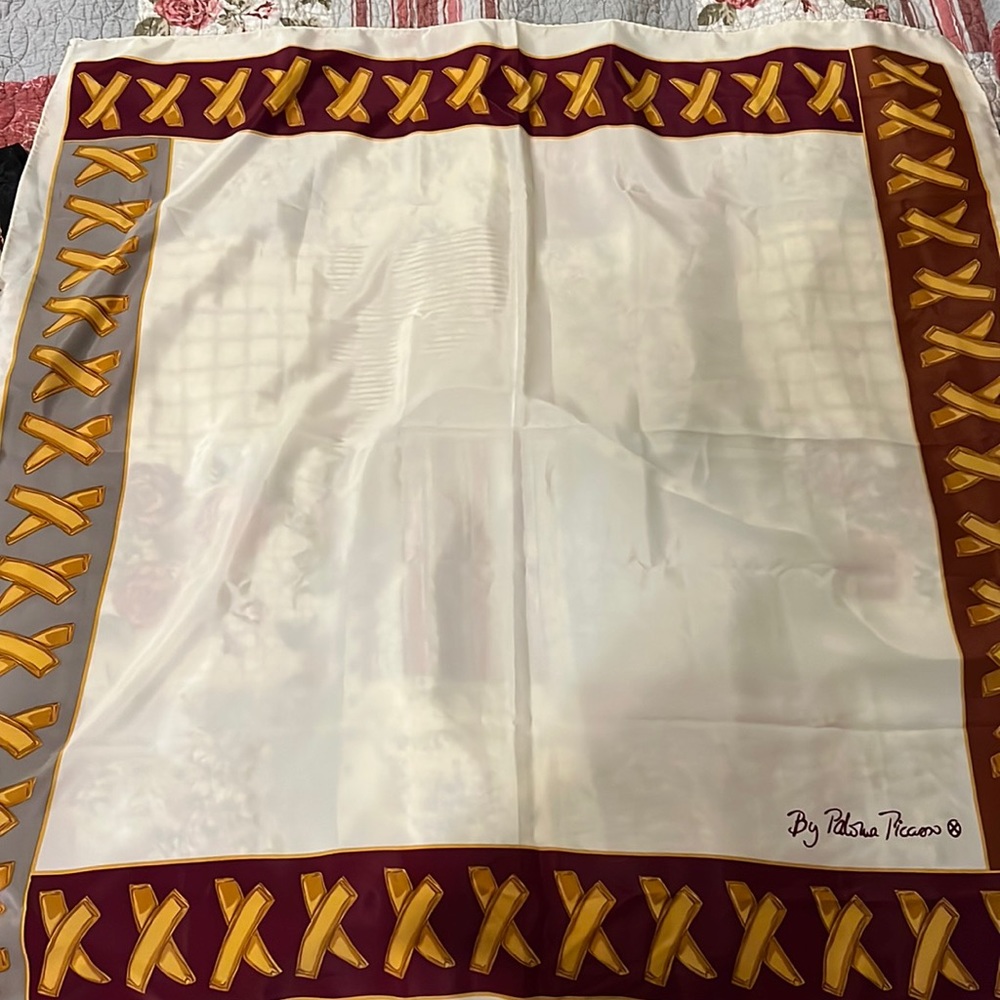 Paloma Picasso x logo 100% silk scarf Paris France square 34”